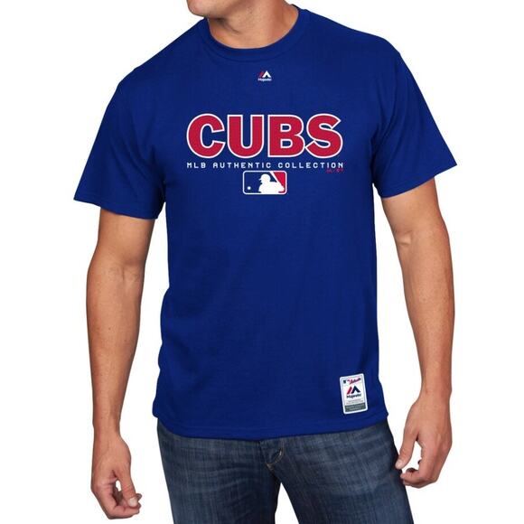 NWT 3XL Majestic Chicago Cubs MLB Authentic Collection T-Shirt Blue Tee Baseball - Picture 1 of 7